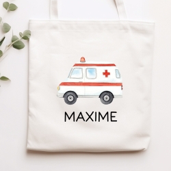 Krankenwagen Stofftasche Personalisiert mit Namen. Rettungswagen für Schule und Kindergarten - Wäschebeutel Wechselwäsche | Mädchen & Junge