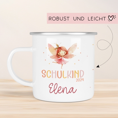 Schulanfang Ballerina Kindertasse Schulkind Fee Name Emaille Tasse Kind Kindergeschirr personalisiert Kinder Geschenk Zahnputzbecher