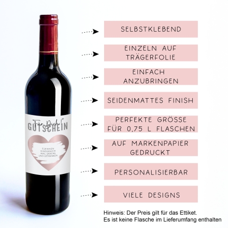 Gutschein Für dich Weinflaschen-Etikett | Personalisiertes Wein Flaschen Etikett | Rubbellos Weinetikett Weihnachten - Rosa
