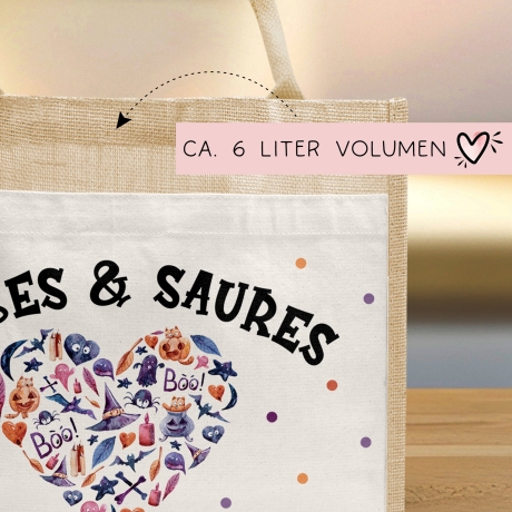 Halloween Stofftasche mit Namen | Süßes oder Saures | Wunschnamen | Candy Bag Jute | Tragetasche für Kinder für Süßigkeiten | Pocket Tasche