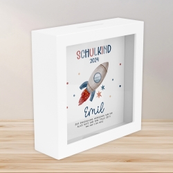 Spardose Rakete Schulkind 2024 Einschulung mit Wunschname Name Kind personalisiert Kinder Geburtstagsgeschenk mit optionalen Wunschtext