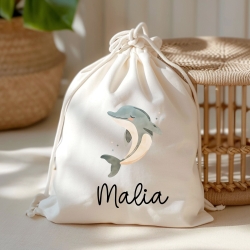 Turnbeutel Delfin Delphin mit Namen | Personalisierter Rucksack | Gymbag als Sportbeutel für Schule, Kindergarten, Wäsche, Trainingsbeutel
