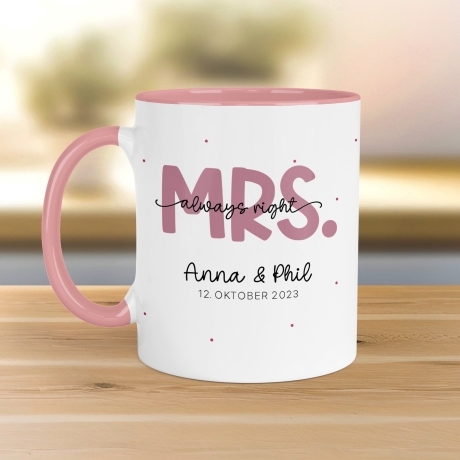 Mr & Mrs Tasse Tassen Hochzeit personalisiert mit Wunschnamen und Datum – Namenstasse Hochzeitsgeschenk - Braut Bräutigam – Kaffeetasse