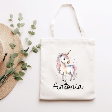 Stofftasche Beutel Namen Einhorn - Personalisierte Kinder Beutel Kindertasche - Wechselwäsche, Schmutzwäsche Tragetasche - Wechselkleidung