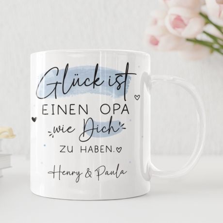 Personalisierte Tasse Glück ist, einen Opa wie dich zu haben. Ideales Geschenk zum Geburtstag, zu Ostern, Weihnachten , für den Großvater.