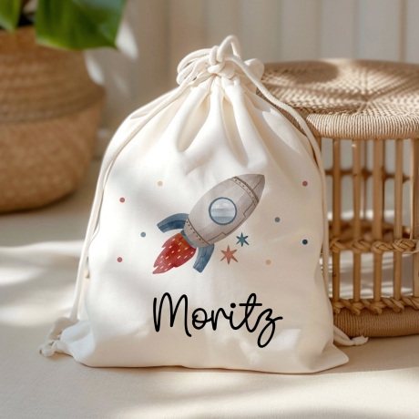 Stoffbeutel Turnbeutel Rakete Rucksack Sportbeutel Gymsack Kindergartentasche Schule Kindergarten Weltraum - Weihnachten oder Geburtstag