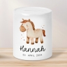 Personalisierte Kinder Spardose Pferd Tier mit Namen optional mit Datum - Braun - Geschenk für Junge & Mädchen zum Geburtstag Weihnachten