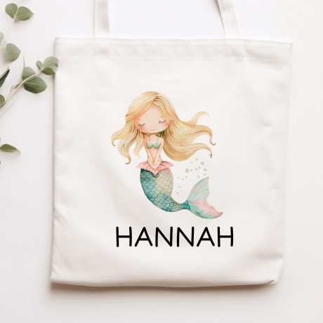 Personalisiert Meerjungfrau Einschulung Stofftasche Kindergarten Wäschebeutel Kinder-Beutel mit Wunschnamen für Schule, Wechselwäsche