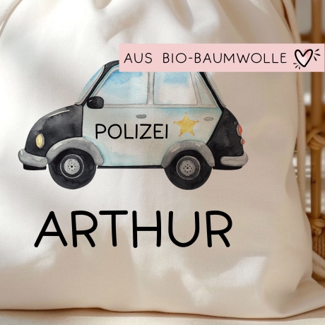 Polizeiauto Streifenwagen Turnbeutel Personalisiert - Polizeifahrzeug Personalisiert Wechselwäsche Mädchen & Junge Weihnachten Geburtstag