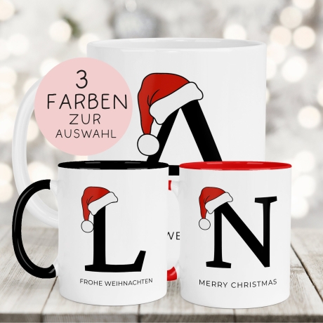 Personalisierte Keramik Tasse Weihnachten Nikolaus - Monogramm - Anfangsbuchstabe - Frohe Weihnachten - Merry Christmas - Glühwein - Becher