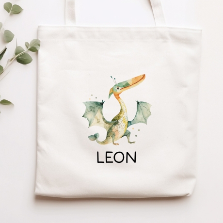 Stofftasche Tasche Dinosaurier Dino Pteranodon personalisiert Kinder-Beutel als Sporttasche, Wechselwäsche, Stoffbeutel Kita, KIGA & Schule
