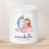 Spardose Einhorn & Prinzessin Blau Name Personalisiert für Mädchen zum Geburtstag, Taufe Kommunion Firmung Konfirmation, Weihnachten