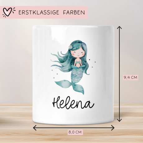 Spardose mit Name und Meerjungfrau Personalisiert Wunschnamen für Mädchen aus Keramik. Geschenk Taufe, Geburtstag od. Weihnachten