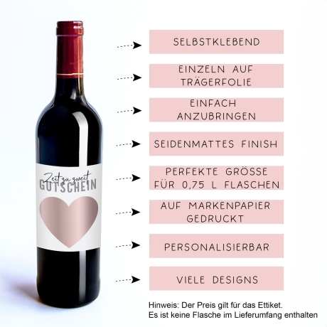 Rubbellos | Zeit zu zweit Gutschein | Personalisiertes Weinflaschen-Etikett | Weinetikett Weihnachten Geburtstag Valentinstag Geschenk
