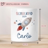 Schulkind 2024 Spardose für Kinder Personalisiert Rakete Weltraum mit Namen - Blau - Geschenk für Junge & Mädchen zur Einschulung