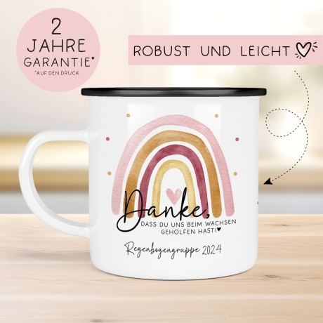 Danke das du uns beim Wachsen geholfen hast Emaille Tasse - Regenbogen Abschiedsgeschenk für Erzieherin Geschenk Abschiedsgeschenk Lehrerin