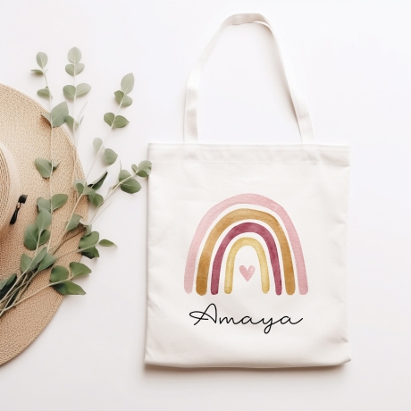 Regenbogen Stofftasche Tasche Kinder-Beutel mit Namen als Sporttasche, Wechselwäsche, Tragetasche - Kita, Schule & Kindergarten - Motiv 07