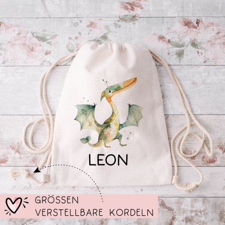 Personalisierter Turnbeutel Dinosaurier Dino Pteranodon mit Wunschnamen |Rucksack für Schule, Kindergarten, KITA, Wäschebeutel,Sportbeutel