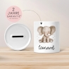 Spardose mit Namen Elefant Tier Personalisiert optional mit Datum - Grau - Geschenk für Junge & Mädchen zum Geburtstag Weihnachten Firmung
