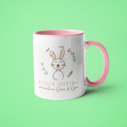 Ostertasse personalisiert - Motiv: Frohe Ostern mit Wunschnamen und Hasenmotiv - ideal als Osterüberraschung für Kinder, Männer & Frauen!