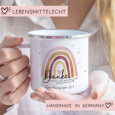 Danke das du uns beim Wachsen geholfen hast Emaille Tasse - Regenbogen Abschiedsgeschenk für Erzieherin Geschenk Abschiedsgeschenk Lehrerin