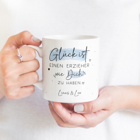 Personalisierte Tasse: Glück ist einen Erzieher wie dich zu haben.Perfektes Geschenk zum Geburtstag, Ostern, Weihnachten oder zum Abschied