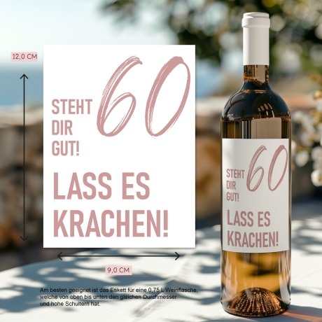 Weinetikett runder Geburtstag 20 30 40 50 60, Flaschenetikett für Weinflaschen, ideales Geschenk für Weinliebhaber - Rosa