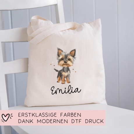 Personalisierter Turnbeutel Hund Yorkshire Terrier Wunschnamen für Schule - Kindergarten, KITA - als Wäschebeutel, Sportbeutel - Weihnachten
