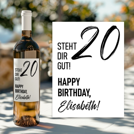 Weinetikett personalisiert, Geburtstags - Weinetikett für runde Geburtstage 20. 30. 40. 50. 60. Geburtstag - Schwarz