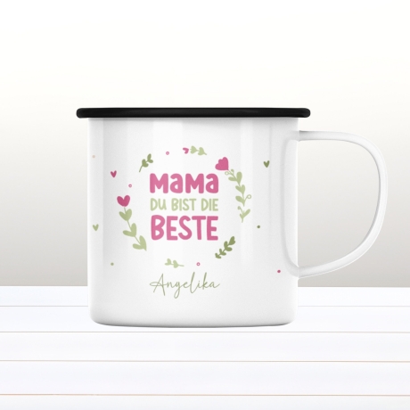 Personalisierter Emaille-Becher/Tasse zum Muttertag: Mama, du bist die Beste mit [Wunschname].Ein Geschenk für Geburtstag oder Dankeschön.