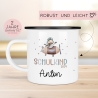 Schulanfang  Kindertasse Schulkind mit Flugzeug-Motiv - personalisierte Emaille-Tasse mit Namen - ideales Kindergeschirr
