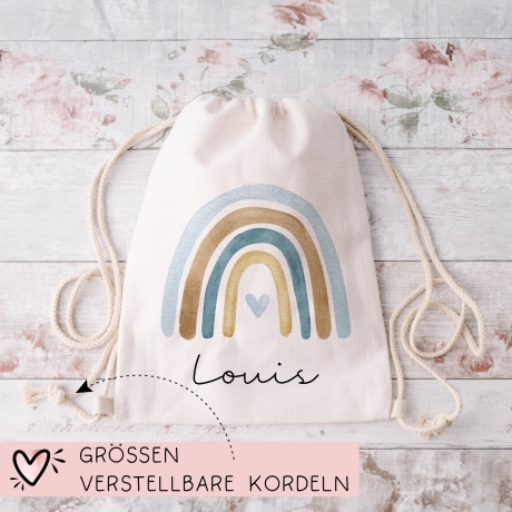 Regenbogen Turnbeutel Personalisiert Rucksack mit Namen - als Wäschebeutel, Sportbeutel Kinderbeutel für Schule, Kindergarten, Kita
