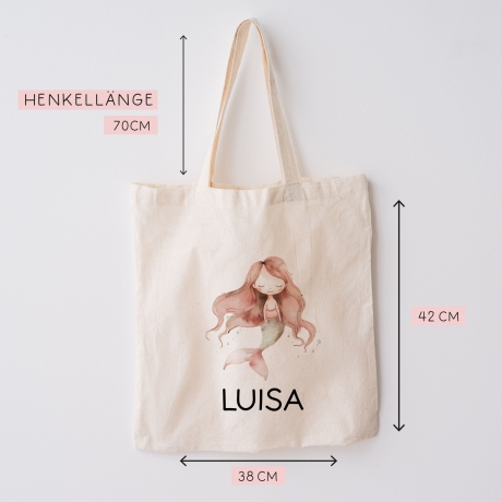Einschulung Stofftasche Meerjungfrau Personalisiert  Kindergarten Wäschebeutel Kinder-Beutel mit Wunschnamen für Schule, Wechselwäsche