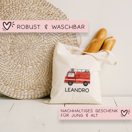 Feuerwehr Polizei Krankenwagen Stofftasche Personalisiert mit Namen. Für Schule Wäschebeutel Wechselwäsche | Mädchen & Junge | Weihnachten