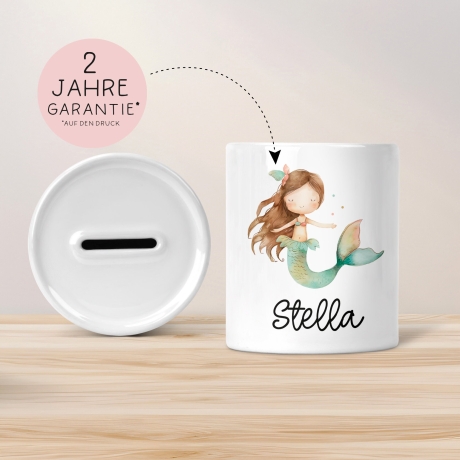 Spardose Meerjungfrau Personalisiert mit Name oder Wunschnamen für Mädchen aus Keramik. Geschenk Taufe, Geburtstag od. Weihnachten - 05