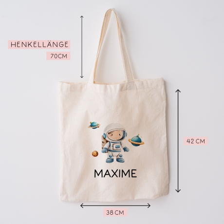 Stoffbeutel Astronaut Turnbeutel Rucksack, Kindergartentasche mit Name personalisiert Weltraum Weltall Astronaut aus Bio-Baumwolle