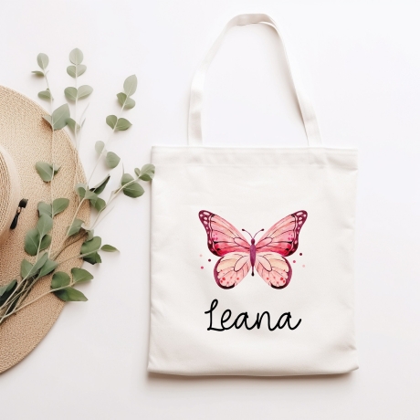 Stofftasche Schmetterling Rosa Personalisiert und Namen. Für Kindergarten und Schule - Wäschebeutel Wechselwäsche KITA | Mädchen & Junge