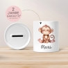 Personalisierte Kinder Spardose Affe Tier mit Namen optional Datum - Braun - Geschenk für Junge & Mädchen zum Geburtstag Weihnachten Firmung