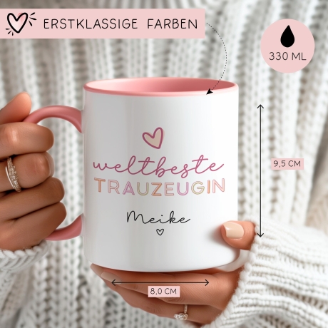 Weltbeste Trauzeugin Tasse mit Namen - Geschenk personalisiert Geschenk Trauzeugin Brautjungfer zum Geburtstag, Ostern, Weihnachten