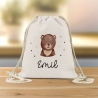 Turnbeutel Rucksack mit Namen und einem Bär -GymBag als Wäschebeutel, Sportbeutel Kinderbeutel für Schule, Kindergarten, Kita.Personalisiert