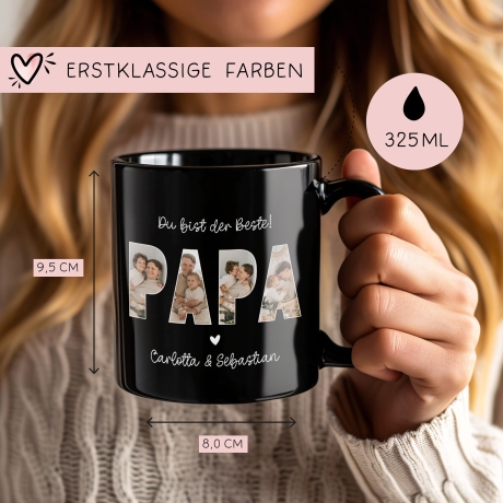 Personalisierte Foto Tasse Papa personalisiert zum Vatertag Weihnachten - Fototasse mit eigenen Bildern selbst gestalten - Geschenk - 325ml