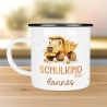 Schulanfang Kindertasse Schulkind 2024 Einschulung Name Emaille Tasse Kind personalisiert Kinder Hubschrauber LKW Rakete Regenbogen Bär Ufo
