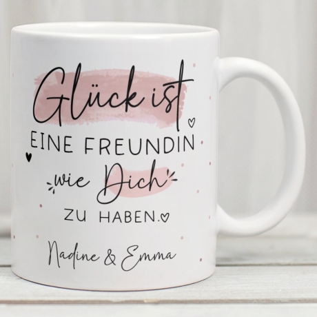 Handgefertigte Personalisierte Tasse – Glück ist eine FREUNDIN wie dich zu haben - Geschenk zum Geburtstag, Ostern, Weihnachten -Wunschnamen