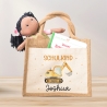 Bagger Schulkind 2024 Pocket Tasche mit Wunschnamen | 100% Jute | Schaufelbagger Baustelle | Geschenk Einschulung | Schultüte personalisiert