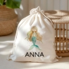 Einschulung Stofftasche Personalisiert Meerjungfrau Kindergarten Wäschebeutel Kinder-Beutel mit Wunschnamen für Schule, Wechselwäsche