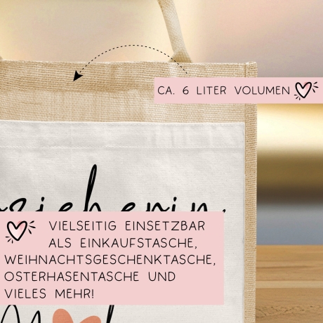 Erzieherin mit Herz - Personalisierte Tasche Jute - Geschenk Juteasche Abschiedsgeschenk Schule Kindergarten - Beste Erzieherin Wunschtext