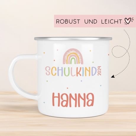 Schulanfang Regenbogen Kindertasse Schulkind Name Emaille Tasse Kind Kindergeschirr personalisiert Kinder Geschenk Geburtstagsgeschenk