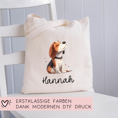 Personalisierter Turnbeutel Hund Beagle Wunschnamen für Schule, Kindergarten, KITA , KIGA l als Wäschebeutel, Sportbeutel l Weihnachten