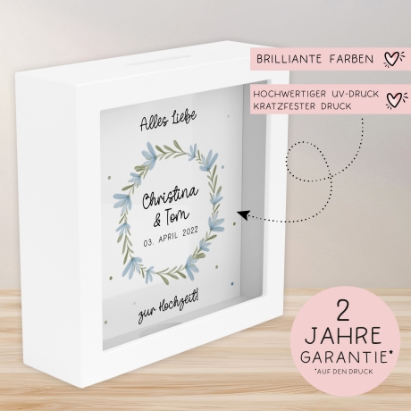 Hochzeit Spardose personalisiert Datum & Name Brautpaar Bräutigam Braut Geldgeschenk Sparschwein Hochzeitsgeschenk Geld - Holz