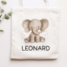 Kinder-Beutel mit Namen personalisiert - Elefant - Stofftasche als Sporttasche, Wechselwäsche, Tragetasche - Kita, Schule & Kindergarten